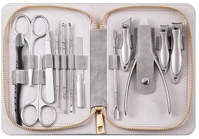 Manicure Set 13pcs,Nail Clipper Kit Surgical Level 316L Stainless Steel Pedicure Set Professional Nail Clipper Kits with Travel Case for Women & Men (White)