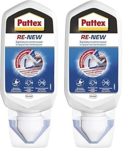 Pattex RE-NEW Bianco, Sigillante bagno e cucina per rinnovo fughe, Silicone sigillante bianco per rinnovare le fughe ed eliminare la muffa, applicazione facile, 1x80ml (Confezione da 2)