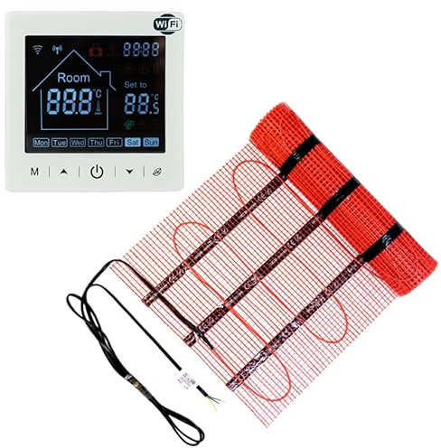 Warmcoin elektrische Fußbodenheizung Set 15 m² 160 W/m² – WLAN Thermostat W100 Weiß mit verbessertem Sensor – Heizmatte für Laminat, Vinyl, Fliesen – Fußbodenheizung Komplettset