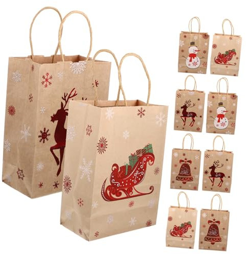Veemoon 10stücke Papier Geschenktüten Weihnachten Handheld Tragetaschen Kleine Weihnachtsgeschenktüten Mit Cartoon-mustern Für Kekse Schokolade Süßigkeiten Party Favors