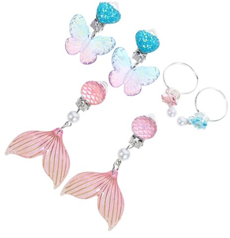 UPKOCH 3paare Ohrclips Für Mädchen Niedliche Ohrringe Ohrlöcher Für Partys Und Festliche Anlässe Mit Bunten Designs Fischschwanz Und Schmetterling Praktischen Aufbewahrungsbox