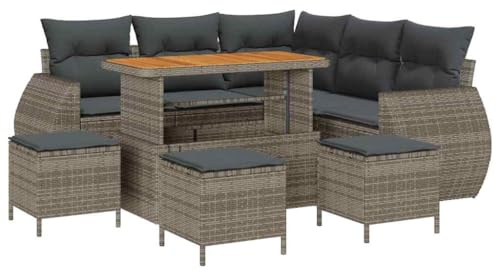 vidaXL 9-teiliges Garten-Sofa-Set mit Kissen für 5 Personen aus grauem Poly-Rattan – stylisches und bequemes Möbel für Terrasse und Balkon
