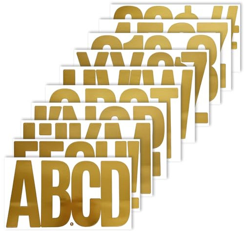 6 Inch Gold Letter Number Stickers,10 Sheets Self Adhesive Large Alphabet Symbol Sticker for Door,Mailboxm,House,Cars,Trucks,Business and Outdoor-Gold