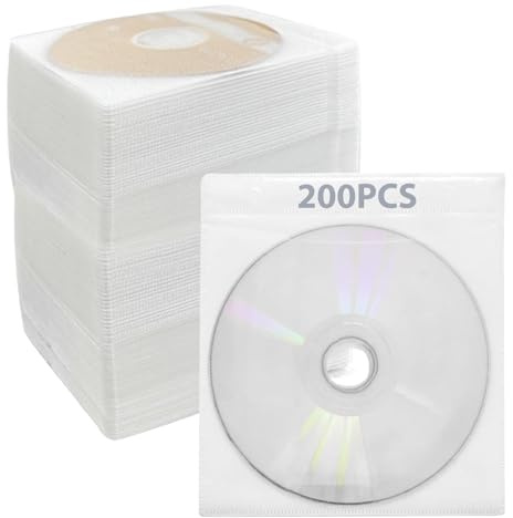 LEKEFETO 200 custodie per CD/DVD/BluRay per CD, custodie per CD, CD, CD, CD, CD, CD, con finestra di visualizzazione, per la conservazione di CD e DVD vergini (bianco)