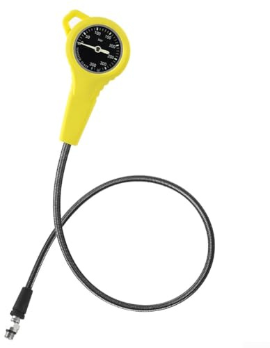 Jotekonoby Manometro per immersioni subacquee in fibra di carbonio tubo intrecciato 7/16-20UNF filettatura quadrante luminoso rotazione 360 ° 300bar pressione massima 65 cm lunghezza (giallo)