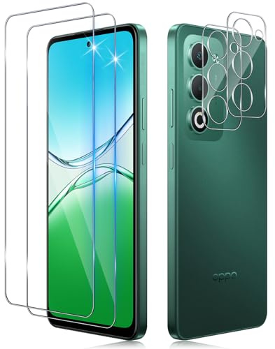 Funrae 2 Piezas Protector de Pantalla para OPPO A5 4G/ 5G/ OPPO A5m con 2 Piezas Protector de Lente de Cámara, 0.33MM HD 9H Ultra Resistente Cristal Templado Vidrio Templado