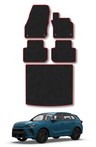 CUPRA Terramar (2024+) Carpet Car Mats | Red Edge Trim Tailored Fit Floor Mats Full Coverage Protection Accessories Easy Clean Anti Slip Made in the UK