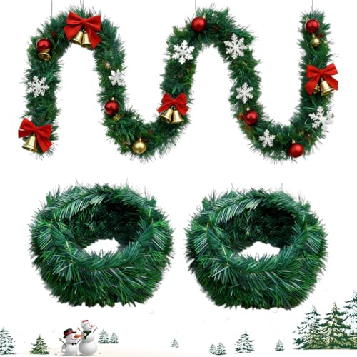 Ghirlanda di Pino Artificiale 11M, Ghirlanda Verde di Pino di Abete, 2 Pezzi 5.5m Ghirlanda Natalizia Verde, per Scale, Porte, Finestre e Camino Ringhiere Decorazione di Natale