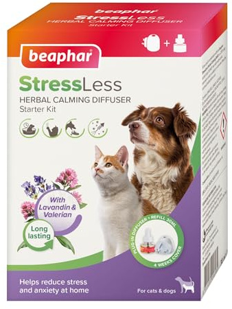 Beaphar – StressLess Herbal Calming Plug-In Diffuser Starter Kit – For Cats & Dogs - Reduces Stress & Anxiety at Home - With Valerian & Lavandin – 4 Weeks Calming –– 1x Plug-in & 1x 30ml Refill