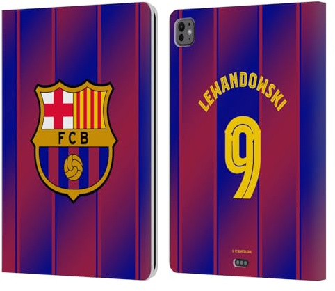 Head Case Designs Offizielle FC Barcelona Robert?Lewandowski 2025/26 Spieler Home Kit Leder-Wallet-Hülle Kompatibel mit Apple iPad Pro 13 M4 2024