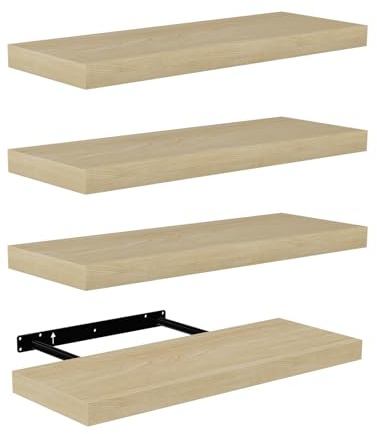 FURNITABLE Schweberegal Eikenkleur 4er-Set, 60cm Hängeregale aus MDF Holz mit Unsichtbaren Halterungen, Küchenregal, Wand Regal, Wohnzimmer, wanddeko