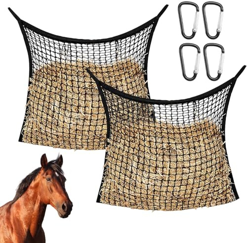 KUHAWL 2 Stück Heunetz für Pferde, 80x90 cm Hay Engmaschig Futtermittelnetz Futternetz für 40lb Heu, Heusack Heutasche Engmaschig Kontrollieren Sie Die Fressgeschwindigkei