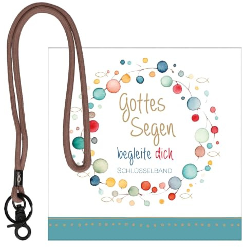 Beiger Schlüsselband mit schwarzem Karabinerhaken aus Metall mit Fischsymbol: geliefert in Geschenkverpackung, 41 cm lang, für Jungen und Mädchen, ideal als christliches Geschenk