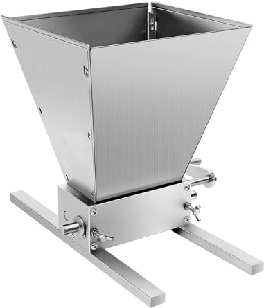 Macinino per cereali, mulino per malto per birra domestica, macina per cereali in acciaio inox + alluminio ruote regolabili 0,1 – 2,5 mm, imbuto da 4 litri, manovella e trapano, cottura per il pane