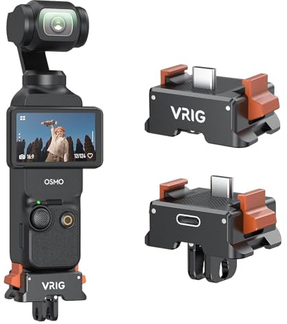 VRIG Quick Release Charging Adapter Base for DJI Osmo Pocket 3, Aluminum Desktop Charging Base with 1/4 Screw Hole & Foldable Two Claw Mount Adapter for Tripods, Monopods, Handle and Selfie Sticks