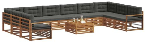 vidaXL Sofagarnituren 11 pcs Natur und Anthrazit Massivholz Akazie, Garten-Sofa, Robustes Outdoor-Sofa für die Terrasse, lässige Lounge, bequemes Wohngefühl