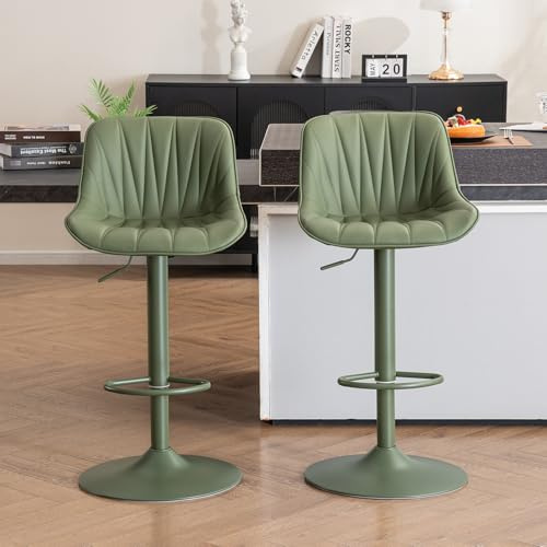 YOUTASTE Moderner Barhocker 2er Set, Drehstuhl mit Lehne, Alles Olivgrün | Barstuhl mit PU-Leder Drehbare Höhenverstellbar, Küchenstühle Moderner Bar Stool für Bartheke Küche
