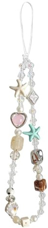 Solvio Beaded Phone Charm Strap, Cute Digital Camera Accessories Wrist Lanyard, Anti-Loss Pearl Bracelet Chain for Phone Case, Keychain, Wallet, Bag - White