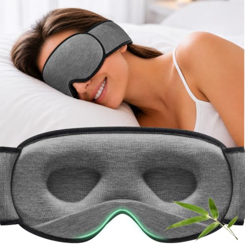 YFONG Schlafmaske aus Bambusviskose, Komfort für Frauen Herren, Dunkelgrau | Ultra Weich & Verstellbares Breites Band, Lichtblockierende Druckfreie 3D Schlafbrille für Seitenschläfer, Schlaf, Reisen