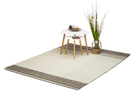 Relaxdays Teppich modern, Wohnzimmerteppich mit Zickzack Muster, handgefertigter Webteppich, 160x230 cm, natur,grau