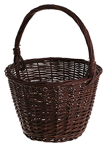 e-wicker24 Panier en osier brun- ronde avec une poignée, panier jardin, panier maison, cabas, pot de fleur,seau en osier (Ø: 27, H: 22/33)