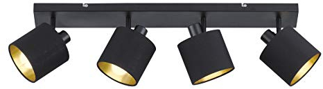 Reality Leuchten Tommy R80334079 Spotbalken, Metall Schwarz Matt, Stoffschirm Goldfarbig
