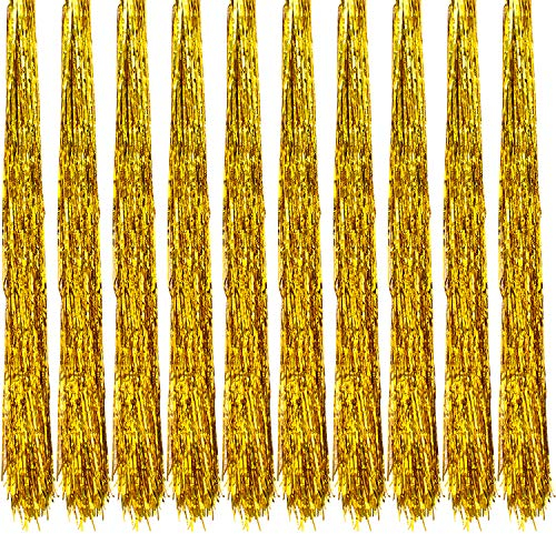 Oblique Unique® 10x Lametta Glänzend 100cm für Weihnachtsbaum Baumschmuck Weihnachtsdeko Weihnachten Party Feier Deko Silber Gold Weiß Schwarz Pink Lila Blau Grün - Farbe Wählbar (Gold)