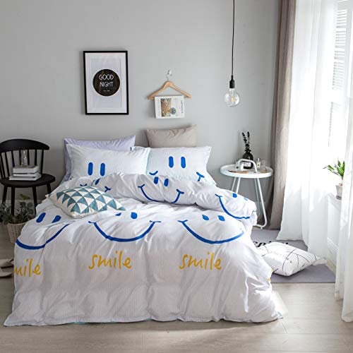 FANSU Bettbezug-Sets, 3pcs Mikrofaser Fiber Soft Zipper Kissenbezug und Bettwäsche Set Bettbezug Set (135x200cm, Nettes Smiley)