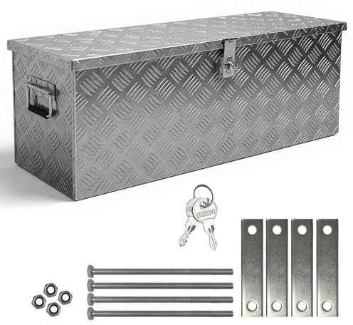 Trucky Truckbox aus Aluminium, Modell D100, 99 x 33 x 32 cm, Abschließbar, Robustes Riffelblech, inklusive Montagesatz, Für Werkstatt, Auto, Hobby