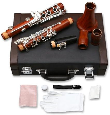 Yinfente Intermediate B-Flat Clarinet Rosewood wood Body Silver Plate Bb Key 17 key Case + Reeds + Pads (Bb key)