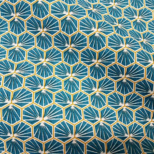 Stoff Baumwollstoff Meterware canard petrol Blumen Waben Blüten Sechseck geometrische Figur
