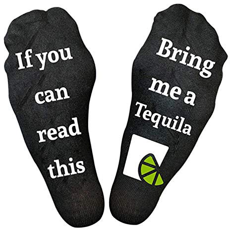 Flo Novelty Cotton Ankle Slogan Socks If You Can Read This Bring Me A Tequila - UK Size 6-12, Black