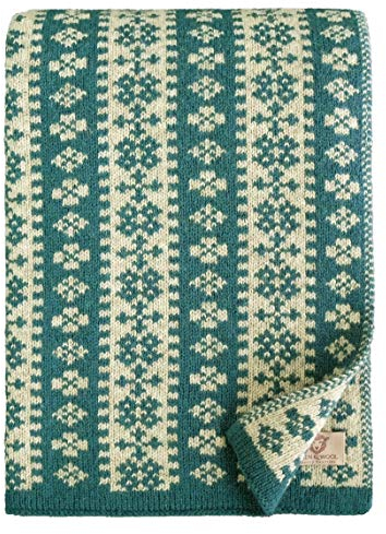 Linen & Cotton Luxus Warme Decke Wolldecke Gestrickt Arctic - 100% Reine Neuseeland Wolle, Türkis Blau (130 x 180cm) Wohndecke Kuscheldecke Strick Sofadecke Strickdecke Plaid Schurwolle Couch Sofa