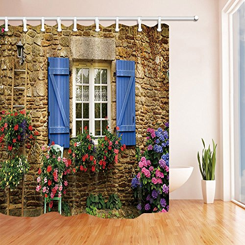 ottbrn Rideau de douche en polyester avec impression numérique 3D pour la maison, le jardin, la maison, la fenêtre, les fleurs et les murs, les fleurs