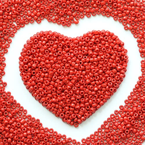 Red Seed Beads 110 Grams About 4000pcs, 3mm 8/0 Glass Craft Beads for Making Earrings, Bracelets, Pendants, Waist Jewelry,DIY Handmade(Red)