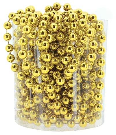MIJOMA Perlengirlande – Elegante Perlenband, Perlenkette & Dekorative Perlenschnur | Stilvolle Tischdekoration, Weihnachten, Advent, Hochzeit | 8mm Deko-Perlen, 8 Meter (Gold)