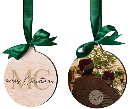 Personalisierte Christbaumkugel mit Foto und Wunschtext - Holz Weihnachtsdeko mit verschiedenen Motiven - Geschenkanhänger Weihnachtsanhänger klein und groß