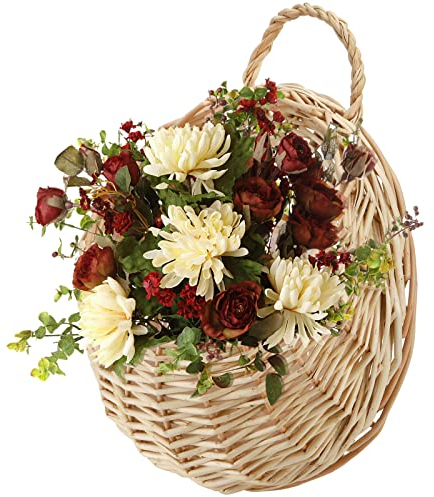 Elsjoy Panier en osier tissé à suspendre pour plantes, panier décoratif en rotin à suspendre au mur pour la maison, le jardin