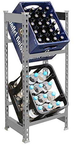 Hustedt Getränkekistenregal GRAU, 100 x 41 x 30 cm, 2 Ebenen mit je 100 kg Tragkraft, Stecksystem, Kastenhalter, Kistenständer