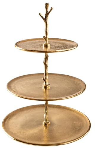Riess Ambiente Elegante Etagere Abstract 48cm Aluminium Gold mit DREI Etagen Servierständer Obstschale 3 Ablagefächer