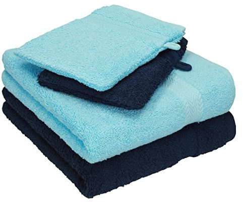 Betz Lot de 4 Serviettes Happy Pack 100% Coton 2 Serviettes de Toilette 2 Gants de Toilette Couleur Turquoise - Bleu foncé