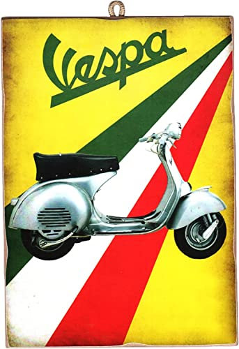 KUSTOM ART Quadro Quadretto Stile Vintage Serie Moto Scooter Vespa Colori Bandiera Italiana Stampa Su Legno 40x30cm cm.