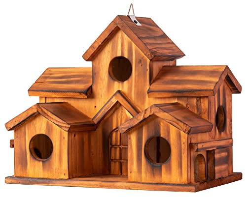 COLEBA Vogelhäuser für draußen, Außenbereich, 5-Loch-Vogelhaus, Zimmer für 5 Vögel, Familien, Bluebird, Finken, Kardinale, hängendes Vogelhaus für Garten (braun – 1 Stück)