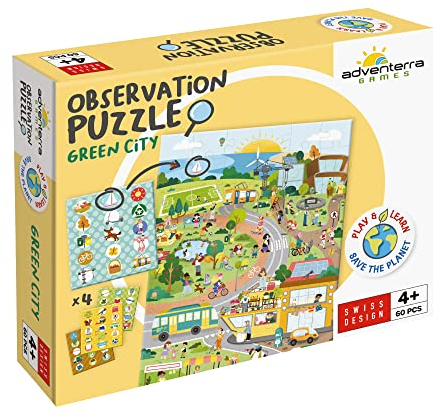 Adventerra Games, Observation Puzzle Green City, Maxi-Puzzle, Kinder ab 4 Jahren, Montessori-Lernspiele, Ökologische Spiele