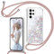 Handyband für Samsung Galaxy S23 Ultra Hülle mit Band, Glitzer Treibsand Handyhülle mit Kordel zum Umhängen Transparent Stoßfest Schutzhülle mit Kette Schnur, Quicksand Necklace Case in Roségold