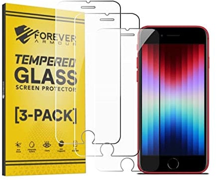 Forever Armour Tempered Glass Screen Protector for iPhone SE 3 (2022), iPhone SE 2 (2020), iPhone 8, iPhone 7 Premium Clear Tempered Glass Technology, 9H-Hardness, HD Clarity 3-Pack