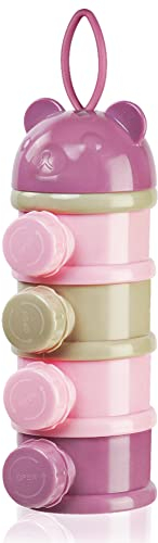 Vicloon Baby Milk Powder Dispenser, Portable 4 Layers 270ml per Layer Twist-Lock compartments, Kids Baby Storage Container Stackable Pots, Milk Powder Dispenser & Snack Storage Container, Pink