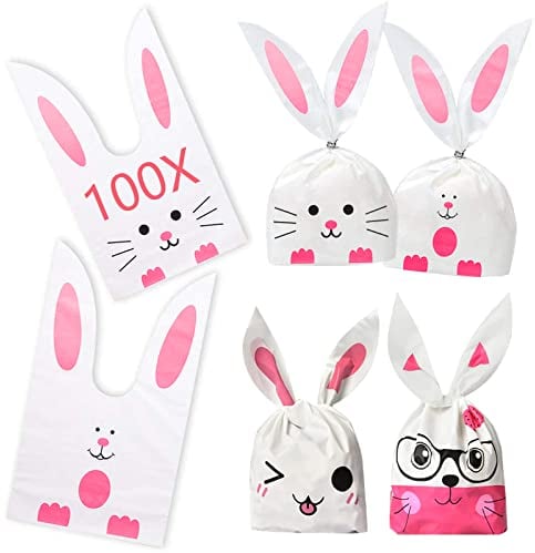100 PCS Osterhasen Tüten, Geschenktüten Ostern, Partytüten Kindergeburtstag, Süßigkeiten Tüten, Hasen Biscuit Tüte, Ostertüten, Schön Hasenohren Tüten für Ostern, Hochzeit, Geburtstag