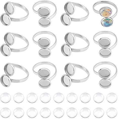 UNICRAFTALE DIY Manschetten Ring Herstellungs Set Größe 6 1/4 Offener Manschettenring Lünette Tablett 304 Edelstahl Fingerring Cabochon Ring Basen Mit Glascabochons Für Die Ringherstellung