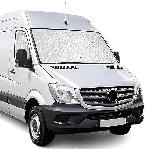 Sonnenschutz Frontscheibe für Mercedes Sprinter 2006-2018, Sonnenschutz für Frontscheiben 600D Oxford Tuch 100% Lichtblockend, Wasserdicht, UV-beständig/Frostbeständig/Frostbeständig (Innen,2006-2018)